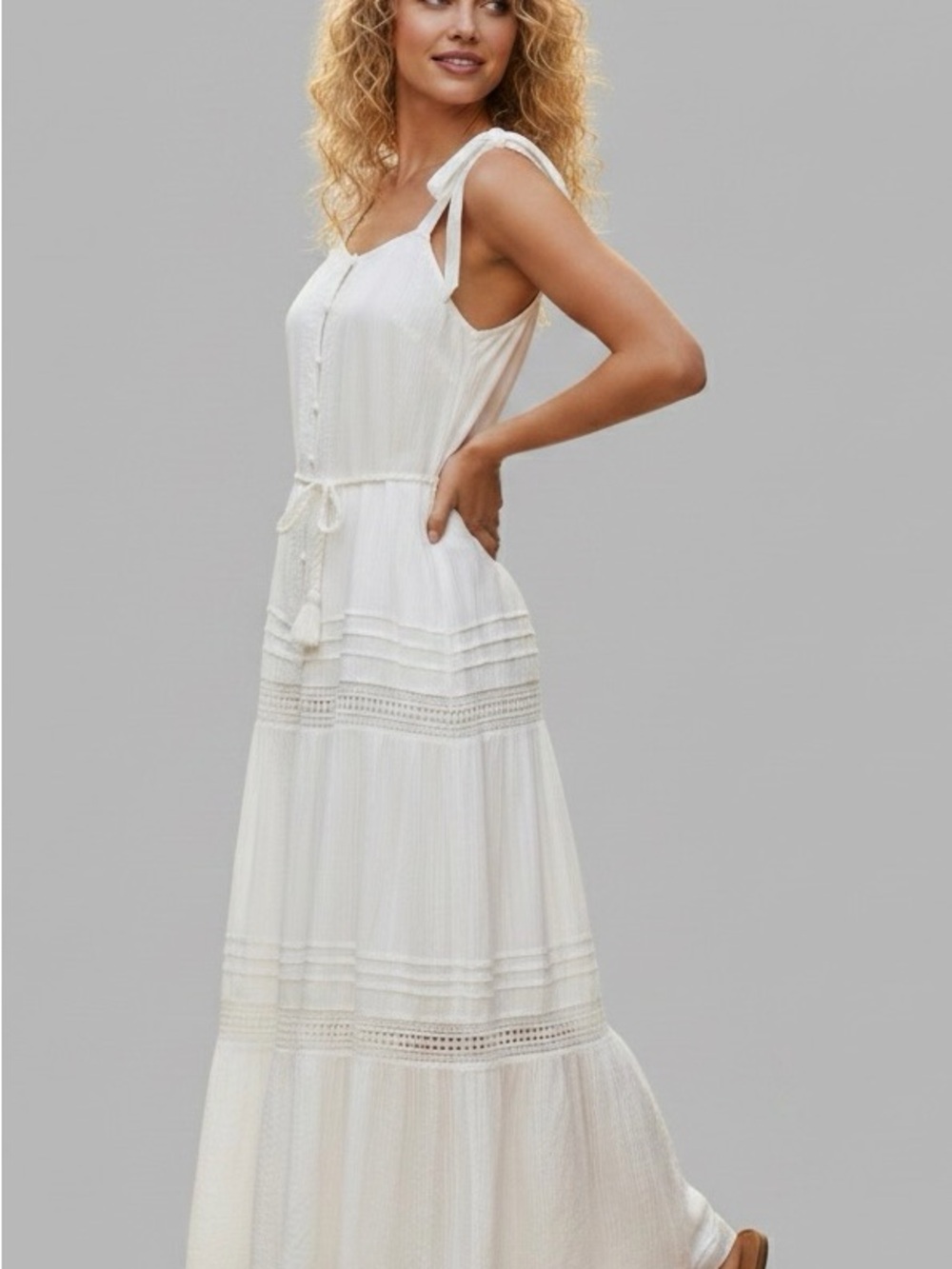 boho maxi ivory cotton Ambriosia dress from Cleobella, sz L